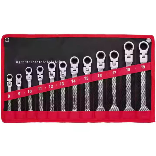 Kit clé à molette 12 pièces 8-19mm tête flexible et jeu de clés métriques